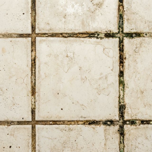 Before: Bathroom tiles with moldy stained grout