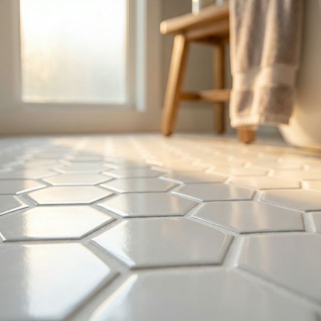 Professional worker applying premium epoxy grout to bathroom tiles